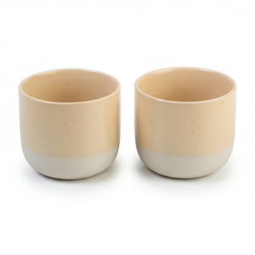2er Set Kaffeetassen ohne Henkel 245ml, Keramische Espressotassen, Vintage Cappuccino Tassen & Teetassen, Leicht zu Reinigen, Zweifarbiges Design, Gelb