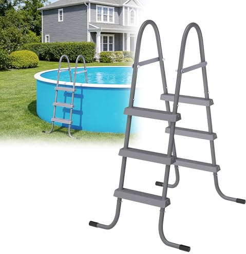 TATIVALO Eisen Poolleiter für Aufstellpools 3 Stufen Schwimmbadleiter mit Handlauf rutschfest stabil bis 130 kg belastbar für Poolhöhe 110 cm Gartenpool Leiter aus Metall wetterfest einfache Montage