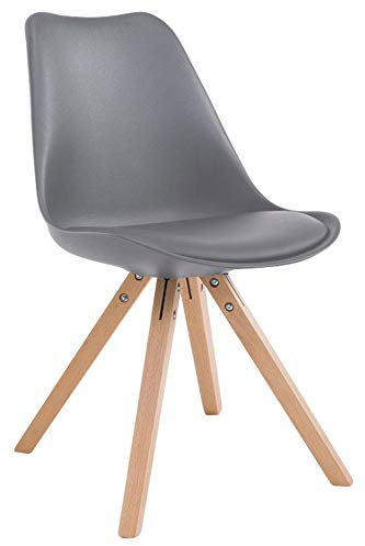 CLP Retro-Stuhl Toulouse Square Mit Kunstlederbezug | Kunstoff-Lehnstuhl Mit Holzgestell, Farbe:grau, Gestell Farbe:Natur