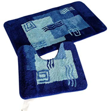 Goodway 2-teiliges Badematten Set │ Badteppich │ Mailand blau mit Ausschnitt │ Mikrofaser Super Soft