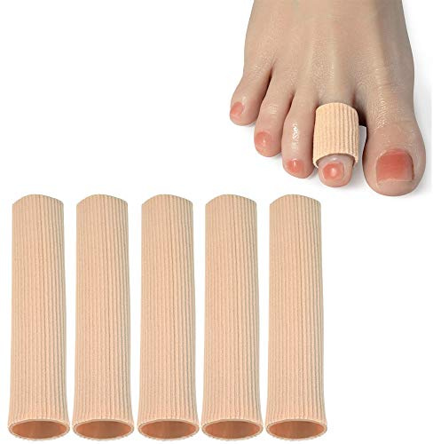 DYKOOK Cuttable Toe Tubes Sleeves 5 Pack, Made of Elastic Fabric Lined with Silicone Gel. Toes Sleeve Protectors Relief Toe Pressure Pain, Corn and Calluses Remover