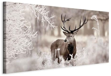 murando - Tableau Mural Décoration Moderne Chambre, Cerf Nature, 80x40 cm | Clous Inclus, Impression sur Toile, Tableaux, Posters et Arts Décoratifs, Beige, Hiver des Arbres des Champs Animaux