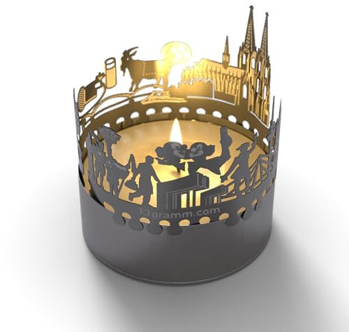 Köln Skyline Schattenspiel: Faszinierendes Kerzenaufsatz Souvenir - Kölner Dom, Hohenzollernbrücke, Kölnarena und mehr in zauberhaftem Schattenspiel