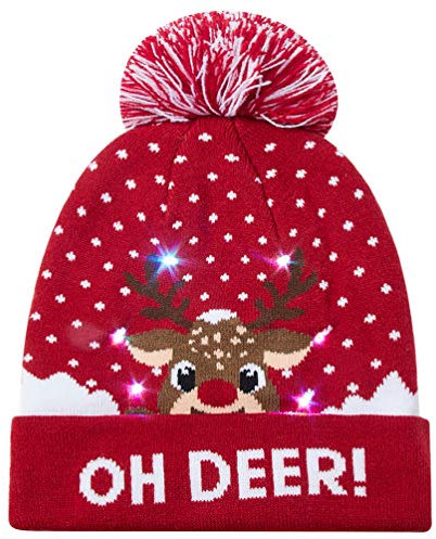 AIDEAONE Weihnachtsmütze Mütze Warme LED Weihnachten Weihnachtsmann Lustige Mütze mit Licht, unisex, Damen