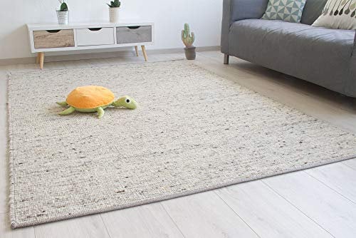 Steffensmeier Handwebteppich Laufenburg | Wolle (Schurwolle), Natur Grau, handgewebt, Größe: 250x290 cm Wohnzimmer und Schlafzimmer