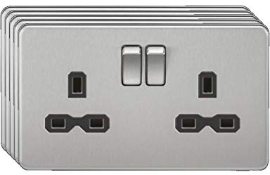 Screwless 13A 2G DP switched socket - brushed chrome with black insert