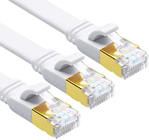 Yauhody CAT 8 Ethernet Cable 5m 3 Pack High Speed 40Gbps 2000MHz Flat SFTP Network Cable with Gold Plated RJ45 Connector,CAT8 Internet LAN Patch Cord for Gaming,Routers,Modems (5m/3 Pack/White)