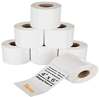 Tera Étiquettes D'expédition Thermique 100mm x 150mm (250 étiquettes/rouleau, 6 rouleaux) pour Diverses Imprimantes Etiquettes D'impression Claires sans BPA Etiquettes D'adresse Adhésives
