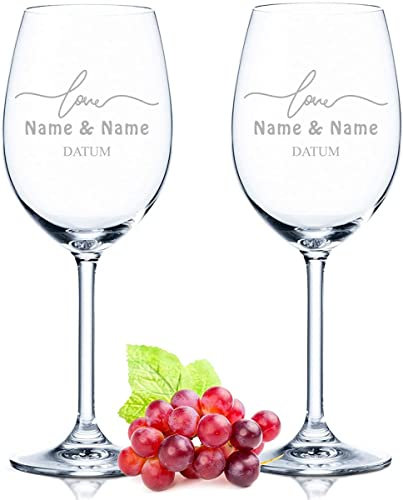2x Leonardo Weingläser im Simple Love Design graviert mit Namen & Motiv - Geschenk für Paare - Geschenk für Geburtstag, Jahrestag & zur Hochzeit Farbe Daily
