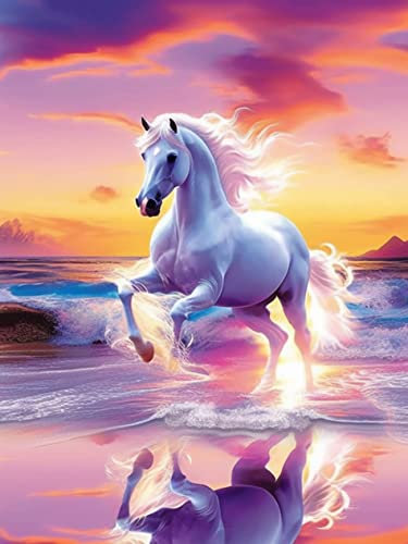 VAIIEYO 5D Diamond Painting Cheval, Broderie Diamant Animal, Canevas Diamant kit Complet Point De Croix Broderie Salon Chambre Autocollant Mural Décoration 30x40 cm