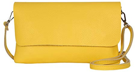AmbraModa GLX11 - Crossbodytas, Clutch, telefoontas van echt leer met afneembaar en verstelbare schouderriem, passend voor mobiele telefoons en tablets tot 7 inch (Gelb)