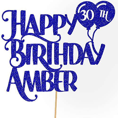 Personalised Happy Birthday Glitter Cake Topper inc Balloons - Blue Any Name & Age Glitter Cake Decoration and Sprinkles - Happy Birthday Decorations - Personalised Toppers for Cakes by Cakeshop