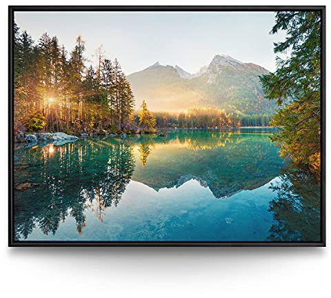 BilderKing Wandbild Wasserfall Hintersee Bayern - 200cm x 150cm Leinwand auf 2cm Keilrahmen mit Schattenfugenrahmen schwarz