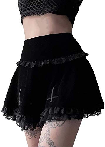 Womens Gothic Mini Skirts Punk Grunge Velvet Skirts-High Waist Emo Mall Goth Alt Harajuku-Tennis Halloween
