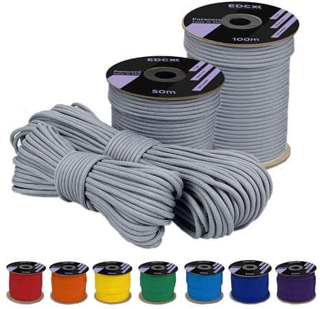 EDCX 4 mm Polyester Paracord 550 25+ Farben (15, 30 und 50 m) – Typ III, 100% Nylonseil, 7 Litzen Seil, 4mm Nylonseil in vielen Farben | Solid Colors (Gray, 30 m)