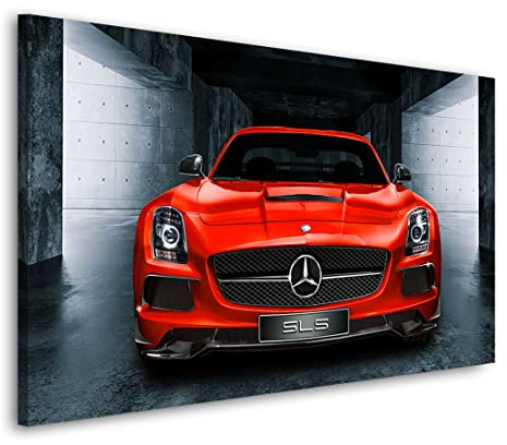 Kunstgestalten24 Leinwand Auto Bild Mercedes SLS AMG Red Wandbild Kunstdruck Deko XXL