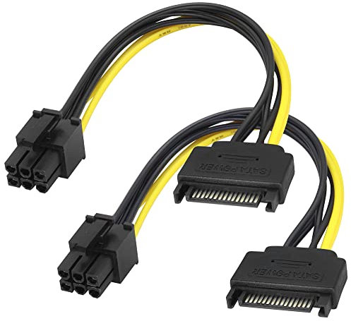 zdyCGTime SATA 15Pin Male to 6Pin Male Graphics Card Power Cord, 20cm/2Pack PCI-E Graphics Card Extension Cable