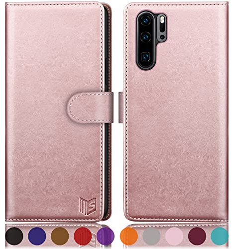 SUANPOT [RFID Schutz für Huawei P30 Pro Hülle PU Leder Handyhülle Lederhülle Klapphülle Kartenfach Flip Cover für Huawei P30 Pro Handy hülle Leather Wallet Phone Case Roségold