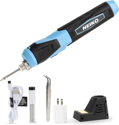 NEIKO 40421A Wireless Soldering Kit, Mini USB Rechargeable Solder Iron Pen, Rapid Heat 356-750°F (180-400°C) Electrical Soldering Kit, LED, 4V Lithium-Ion Battery, Cordless Soldering Iron Kit