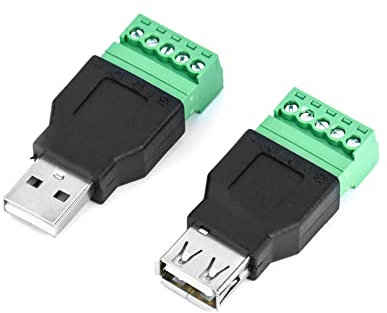 QWORK® 2 Piezas Conector USB, USB 2.0 A Macho & Hembra a 5 Pin Bloque de Terminales de Tornillo PCB (Conector USB Hembra & Hembra)