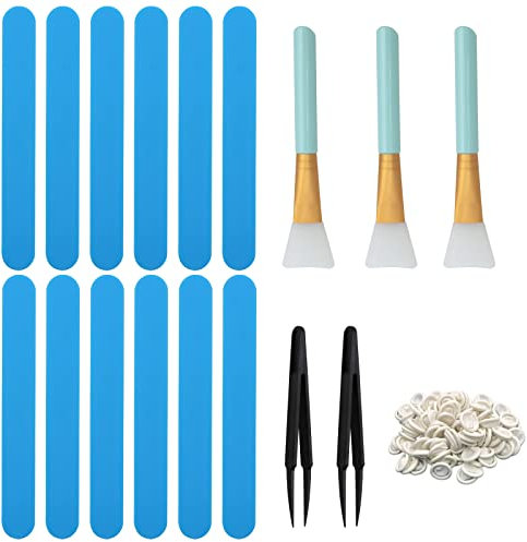 37 Pcs Reusable Stir Sticks Set, VEGCOO 12 Pcs Resin Stir Sticks, 20 Pcs Finger Cots, 3 Pcs Silicone Epoxy Brushes & 2 Pcs Tweezers for Epoxy Resin Liquid Mixing Facial Cover Paint DIY Making (Blue)