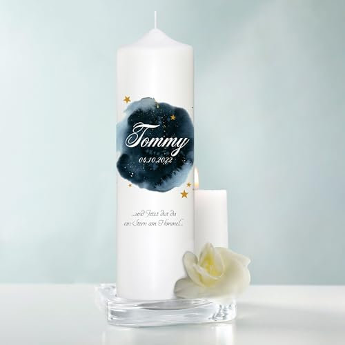 Wandtattoo Loft Trauerkerze personalisiert mit Namen und Datum, Motiv mit Sternenhimmel, 25cm x 7cm, personalisierte Trauerkerze, Kondolenzkerze, Beileidskerze, Trauerlicht, Grabkerze