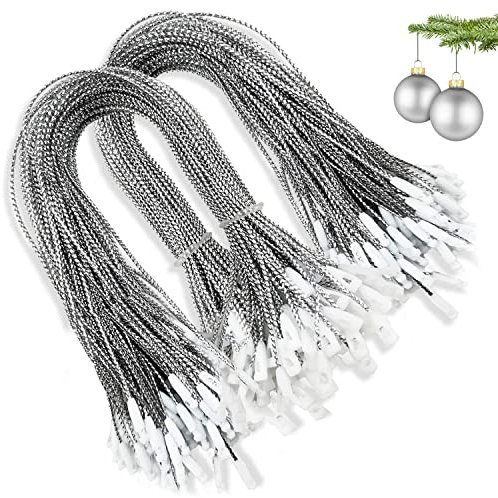 KATELUO Weihnachts Ornament Kleiderbügel, 200 pcs Weihnachts Ornament Aufhänger mit Schnappverschluss, Vorgeschnittene Seile, Weihnachtsbaum Haken, Kugelaufhänger, für Weihnachten Hängend Dekor