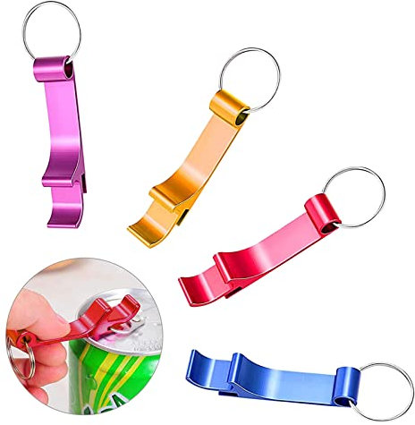 4 Stück Flaschenöffner Schlüsselanhänger, Aluminium Bieröffner Schlüsselring, Tragbarer Bieröffner aus Aluminium für Familie, Camping, Parteien(Rot, Blau, Lila, Gold)