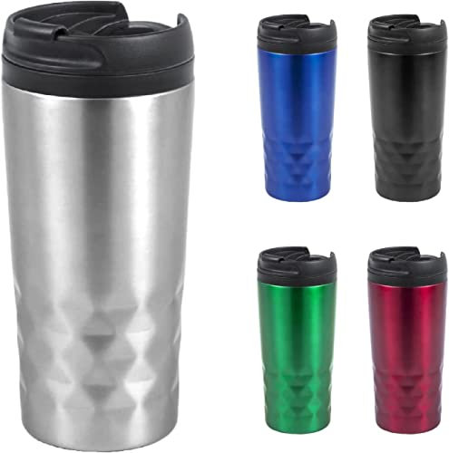 Taza termo de cafe para llevar - Vaso térmico con tapa hermética para bebidas frías y calientes, 310 ml para viajes en el coche, oficina o clase. Doble pared sin BPA. Vaso Plateado