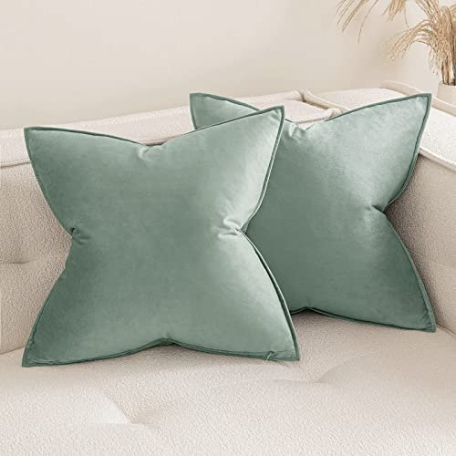 MIULEE 2er Set Samt Kissenbezug Flansch Kissenhülle Dekorative Sofakissen Dekokissen Umwickelte Kante Kissenbezüge Zierkissenbezug für Sofa Wohnzimmer Schlafzimmer 40x40 cm Dunstblau
