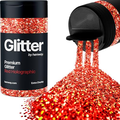 Hemway Premium Glitter Shaker - Red Holographic | Extra Chunky Metallic Flake Sequins for Resin & Epoxy Crafts | Craft Supplies for Tumblers, Festival, Hair, Face, Body, Eye & Nail Art | 115 g