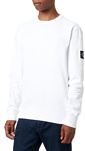 Calvin Klein Herren Sweatshirt Badge Crew Neck aus Baumwolle, Weiß (Bright White), L