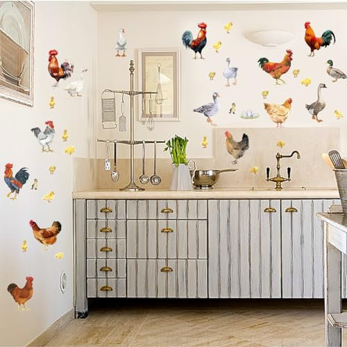 PLIGREAT Bauernhof Geflügel Hahn Hühner Ente Wandtattoos Abnehmbare Vinyl Wandaufkleber für Bauernhaus Wohnzimmer Bauernhof Laden Wanddekoration Home Indoor Wand Art Dekor