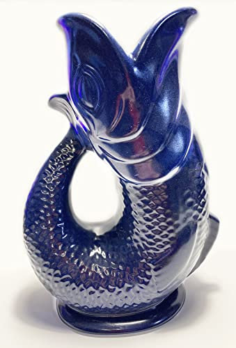 Mazeology’s Cobalt Blue Porcelain Gurgle Fish Shaped Water Jug 50 ounces/ 1.5 liter Capacity 10.5 Inches High