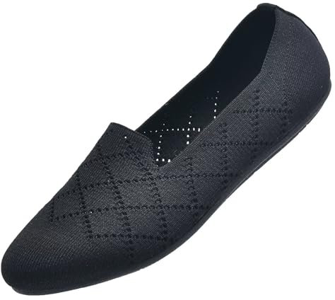 Puxowe Women's Ballet Flats Shoes Slip On Knit Dress Shoes Pumps Round Toe Ballerinas for Woman Comfort Soft 4.5 UK Black