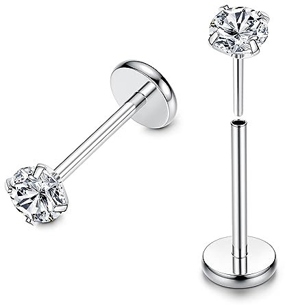 FIOROYAL G23 Titan Lippenpiercing 20G Gewindelose Push In Medusa CZ Flat Ohr 8MM Helix Conch Labret Tragus Schmuck Silber