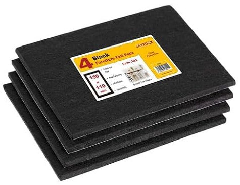 Furniture Pads for Hardwood Floors – Self-Adhesive Felt Pads Chair Leg Floor Protectors Pack of 4 – Cut To Size Pad Sheets for Laminate Floor – 150mm x 110mm (BLACK, 150mm x 110mm)