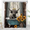 JONSEQIN Hochlandkuh Duschvorhang, rustikal, grau, Stier, Rinder, Vintage, rustikal, Bauernhaus, Tier, Wildtiere, Westernfarm, Polyesterstoff, Baddekoration, 178 x 177,8 cm, mit Haken