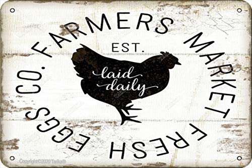 Eggs Co. Farmers Market Fresh 20 x 30 cm Metall Vintage Look Dekoration Kunst Schild für Zuhause Küche Bad Bauernhof Garten Garage Inspirierende Zitate Wanddekoration