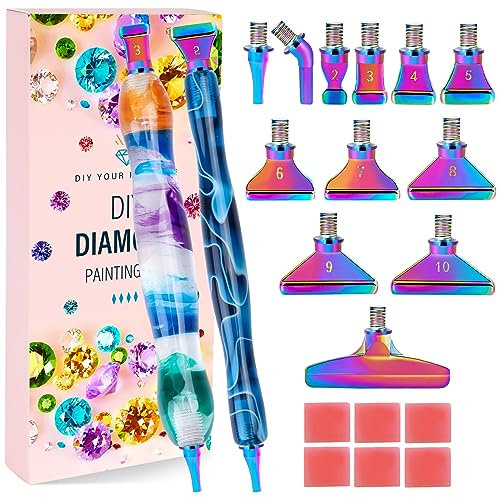 MJARTORIA 13er 5D Diamond Painting Zubehör Stift Set, Dot Painting mit Gewinde Metall Ersatz Stiftköpfen, Drill Pen für DIY Malerei Nail Art Handwerk Zeichnung Drafting (21er Bunt)