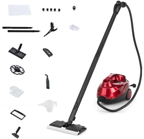 GOPLUS Nettoyeur Vapeur, 19 Accessoires, Pression 4 Bar Puissance 2000W avec Réservoir d'Eau 1,5L, Balai Vapeur pour Tapis, Fenêtre, Verre et Rideau