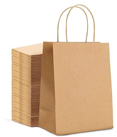 HURUC 50 Pcs Brown Paper Bags With Handles,130GSM Large Paper Gift Bags, Eco-Friendly Kraft Shopping Carrier, Christmas, Easter, Birthday Parties & Merchandise Retail 25x31x12cm