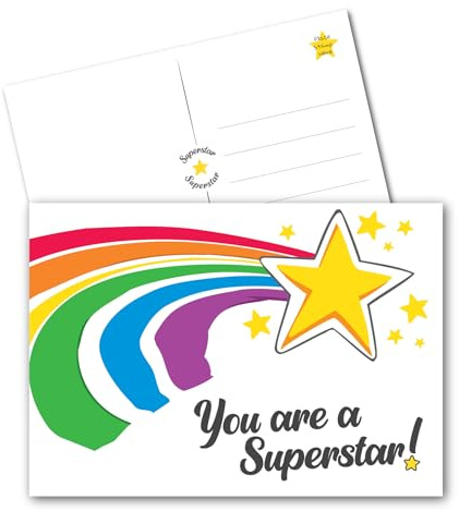 You Are A Superstar Postcards 4x6, A6 (x50 Pack) for Kids and Adults. Positive School Teacher Thanks You Cards, Kindness Cards, Employee Appreciation Affirmation Motivation card