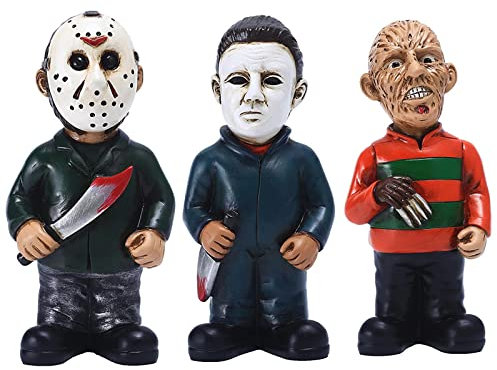 brableewear Horror Movie Garden Gnomes Decor Michael Myers Statue Outdoor Horror Gnome Figurines Freddy Jason Scream Chucky Halloween Decorations