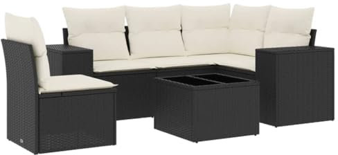 vidaXL Garten Sofagarnitur mit Kissen 6-TLG., Gartenmöbel Gartengarnitur, Sitzgruppe Sitzgarnitur, Lounge Sofa Garnitur Terrasse, Schwarz Poly Rattan