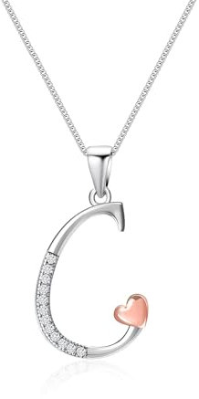 Mesovor Initiale Kette Silber 925 für Damen Mädchen, 100% Sterling-Silber-Buchstaben-Halskette mit Zirkonia, Schmuck, Geschenke für Familie, Mutter, Schwester, Ehefrau (Buchstabe-C)