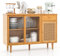 Giantex Sideboard für Küche, Schrank mit Schiebetüren aus Hartglas, Küchenbuffet aus Rattan, Schrank zur Aufbewahrung für Wohnzimmer, Eingangsbereich, 120 x 35 x 83 cm