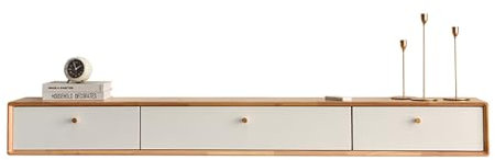Moderner TV-Ständer, TV-Schrank, Medienkonsolenschrank mit Aufbewahrungsschubladen und Kabelloch, Wandmontage, Standmontage (Farbe: Holz+Weiß-A, Größe: 140 cm)