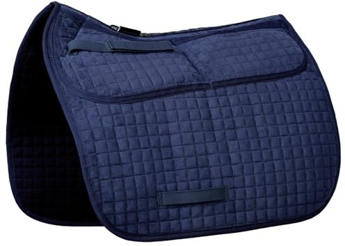 Harrison Howard Diamond gesteppte Dressur-Schabracke, verstellbar, mit 4 Taschen und Schaumstoffeinlagen mit differenzierter Dicke, Reitunterlage mit zusätzlicher Polsterung und Komfort, Marineblau
