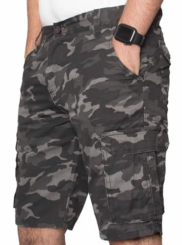 BRAND KRUZE Mens Shorts Cargo Combat Camouflage Summer Casual Cotton Half Pants KZS116 Dark Grey 32